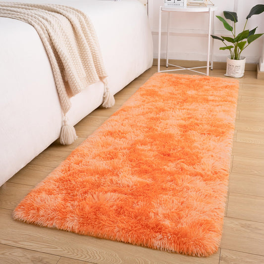 Softlife Orange Area Rug for Bedroom, Fluffy Shag Plush Tie Dyed Rugs for Living Room Girls, Shaggy Throw Carpet for Kids Soft Fuzzy Runner Small 2x6 Runners for Hallways Dorm