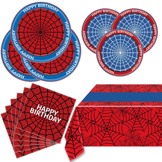 Spider Party Supplies, 40 spiderweb-patterned dinner plates, 20 paper napkins, and one 54-inch × 108-inch tablecloth, Spider Theme Birthday Party Decorations