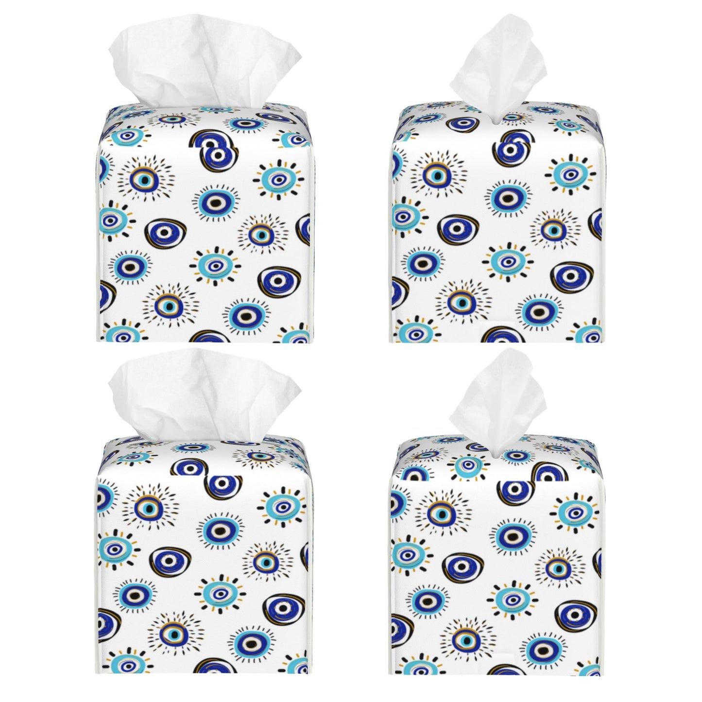 POIUBLE Evil Eye Tissue Box Cover Leather Tissue Box Holder Square Facial Paper Organizer Dispenser for Bathroom Kitchen Bedroom Vanity Countertop Night Stands