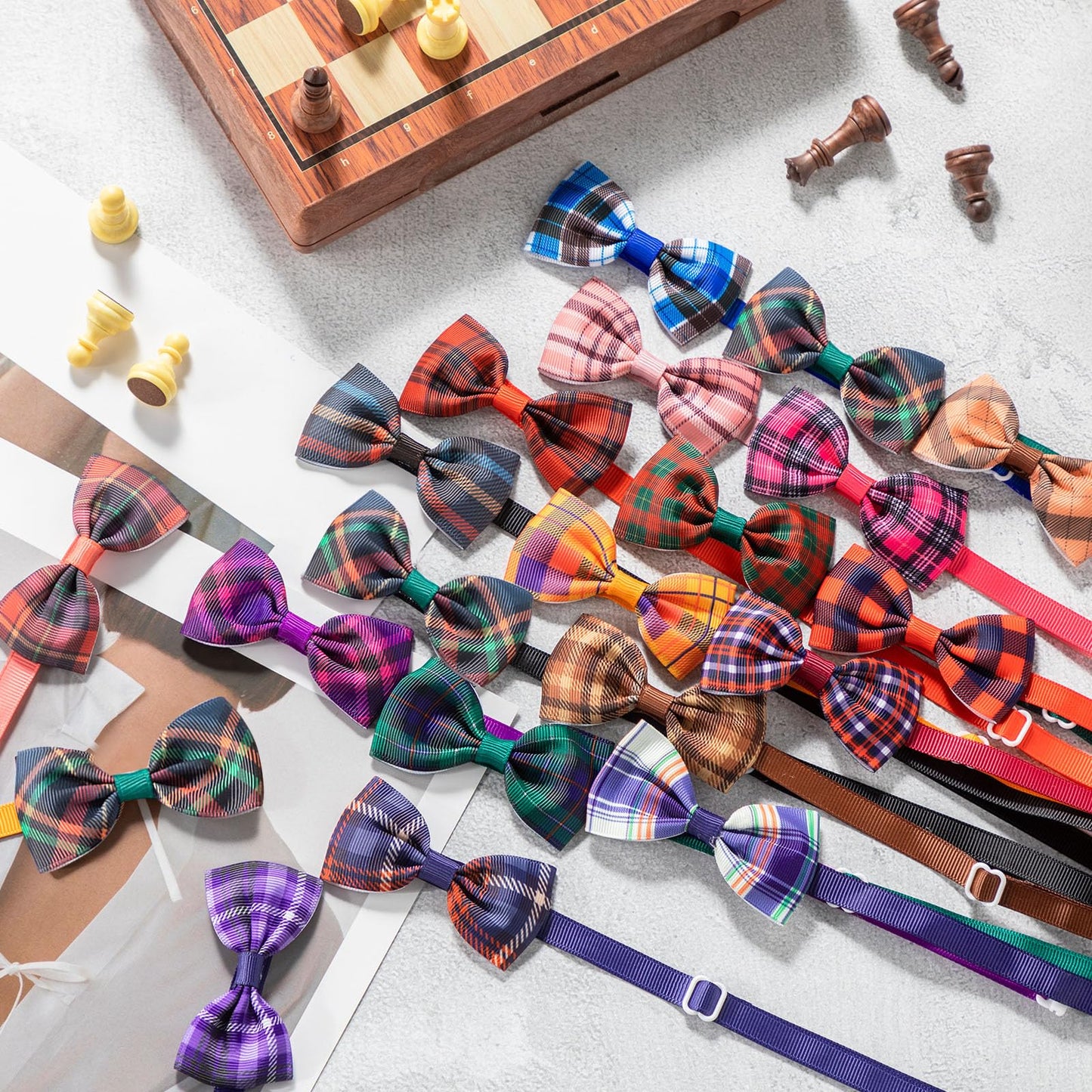 Wesiti 80 Pcs Dog Bow Ties for Small Dogs Assorted Pattern Pet Bowtie Collar Bows Cat Tie Collar Bowtie for Small Medium Puppy Pet Photography Grooming Party(Plaid Bow Tie)