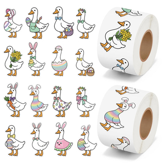 5wsech Colorful Silly Goose Roll Stickers - 1000Pcs Funny Spring Colorful Egg Bunny Ears Bow Goose Easter Vinyl Stickers for Kids Women Men Home Decor Laptop Guitar Luggage Crafts Party Birthday Gifts