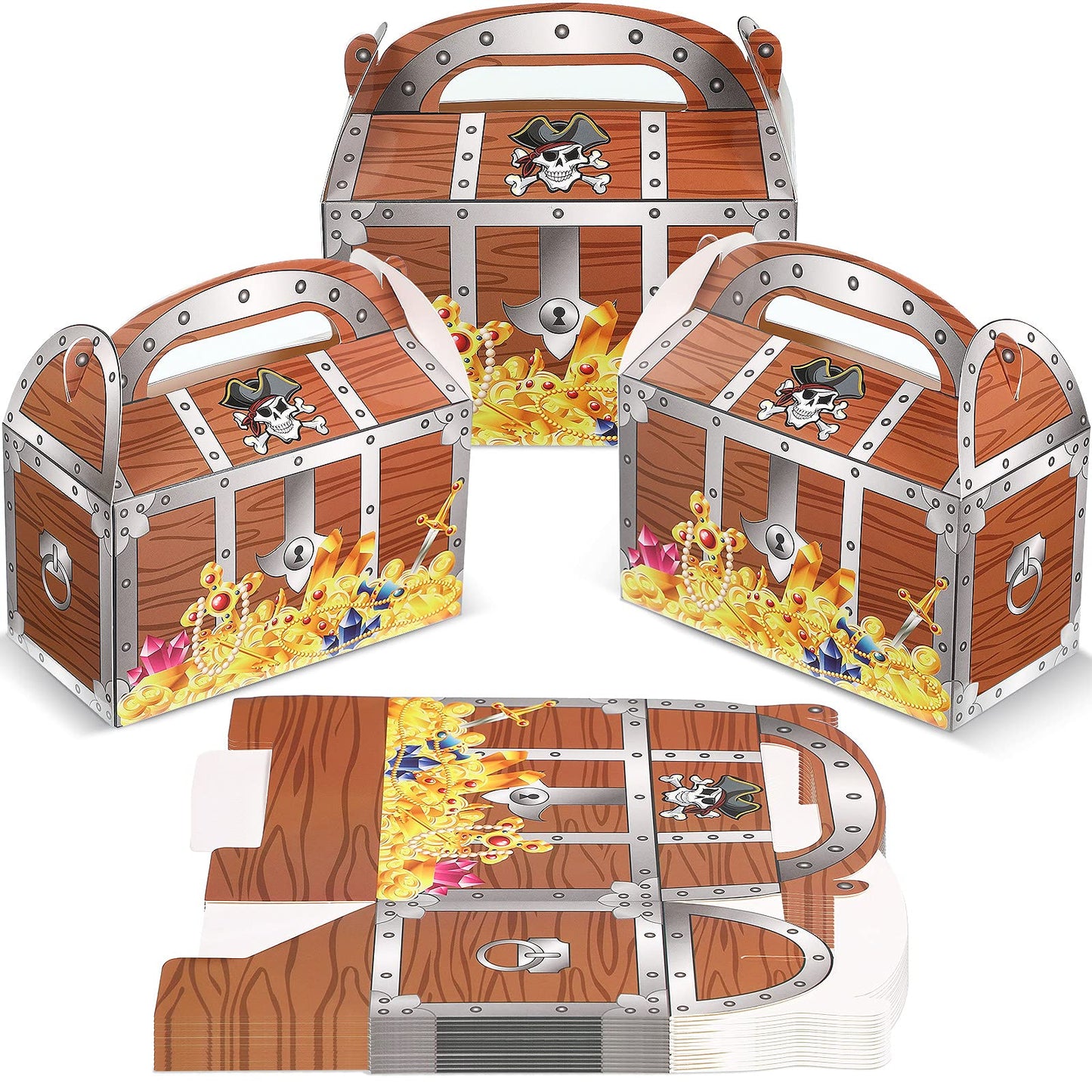 Censen 20 Pieces Pirate Treasure Treat Paper Chest Decoration Party Favor Goodie Box Candy Decoration Box for Halloween Performance Play Theater Costume Party Supplies