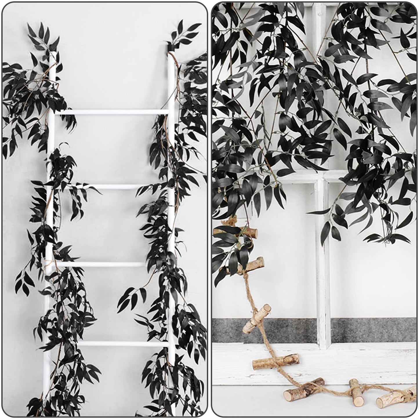 RECUTMS Artificial Hanging Willow Leaves Vine Twigs 2Pcs 5.9Ft Halloween Black Leave Garland Fake Silk Willow leaf Ivy Faux Greenery Plant for Indoor Outdoor Jungle Birthday Fall Christmas Party Decor
