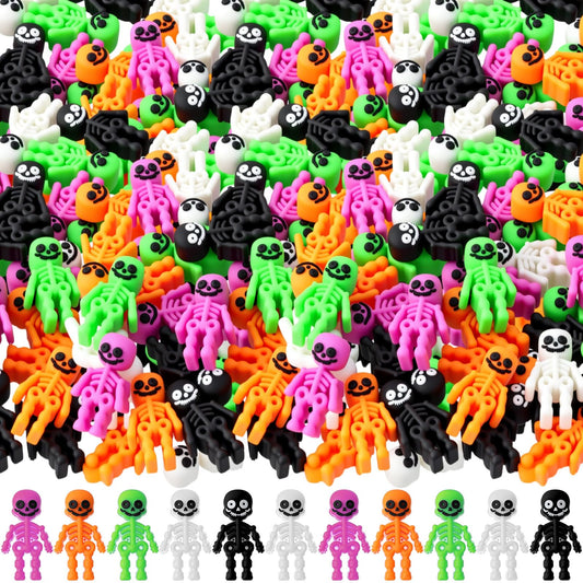 VioraWhite 50 Pcs Halloween Mini Skeleton Figures Tiny Resin Skeleton Figurines Miniatures Skulls Figures Ornaments for Halloween Party Favors Gifts to Hide and Seek Garden Dollhouse Decor(Colorful)