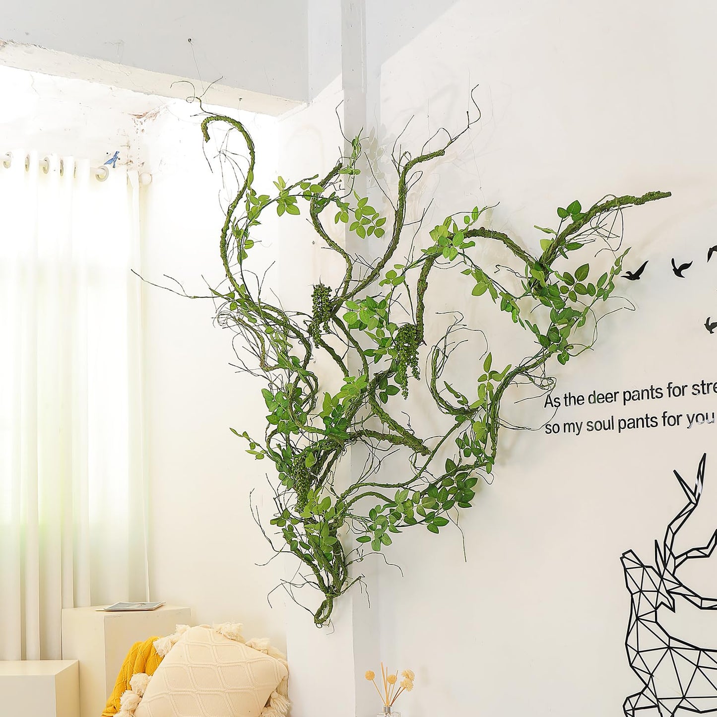 CONGZHANHH 118 inch Big Artificial Green Tree Branches Ivy Grapevine Garland Fake Tree Trunk Wall Door Hanging Plants Twigs Moss for Garden Home Wedding Outdoor Jungle Leaves Room Decoration