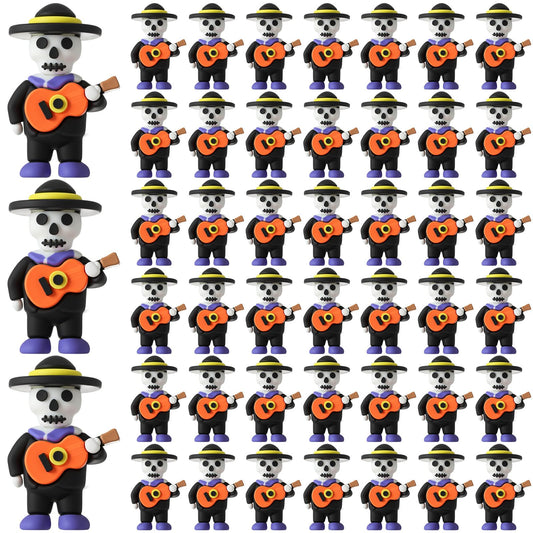 VioraWhite 50 Pcs Halloween Day of The Dead Mini Figurines Little Día De Muertos Figures Mariachi Band Mini Skeleton Skull Statue for Hide and Seek Props Window Desk Kitchen Decorations Party Gifts