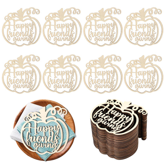 Amyhill 30 Pcs Friendsgiving Table Decor Coloring Wooden Pumpkins Cutouts Friendsgiving Party Decorations Plate Sign Thanksgiving Centerpiece for Table Pumpkin Wood Cutout for Thanksgiving (Natural)