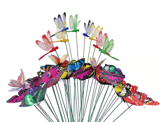 Dragonfly Butterfly Decorations, 60 Pieces Colorful Butterflies and Dragonflies, Outdoor Yard Stakes，Dragonfly Butterflies for Crafts，Dragonfly Decoy