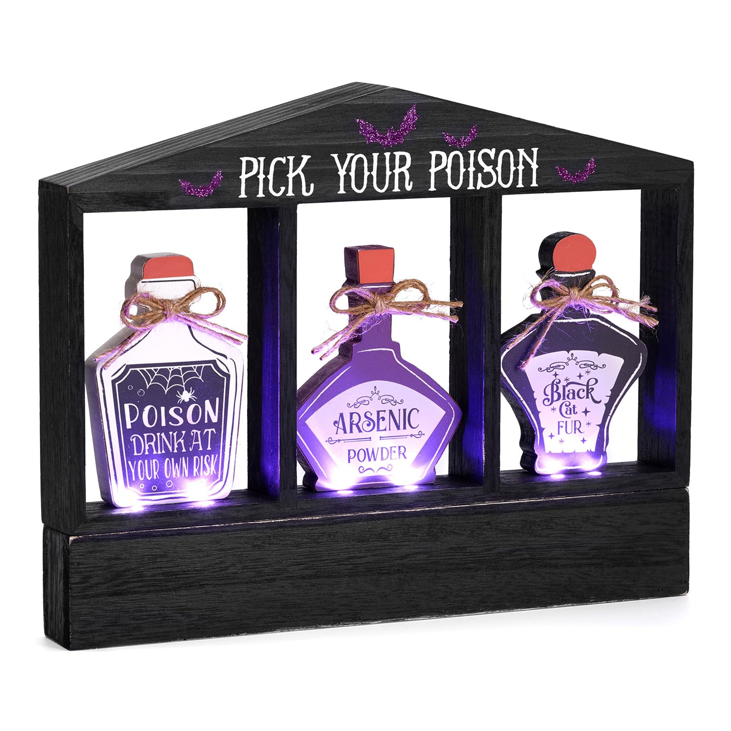 Valery Madelyn Halloween Decorations Indoor with Purple LED Lights, Lighted Spooky Halloween Decor Pick Your Poison Rusitc Farmhouse Tabletop Sign, Witch Decorations for Home Party Office, 12 Inch