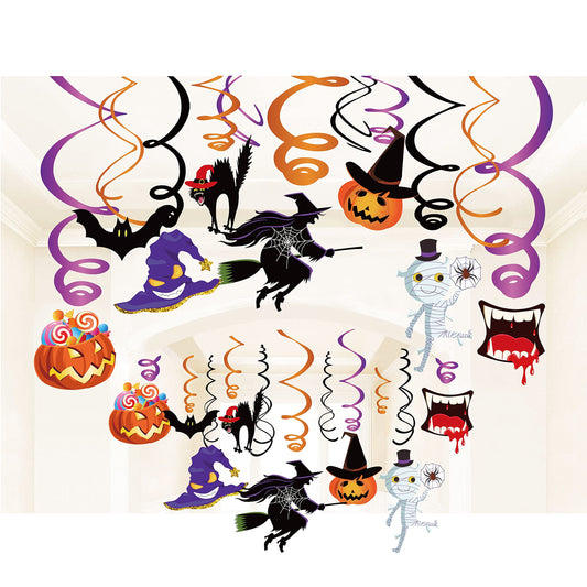 30 Pieces of Halloween Swirl Decorations Halloween Party Swirl Ribbons Happy Birthday Party Supplies, Hanging Decorations, Multi Color Designs...