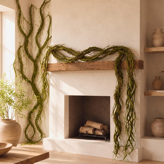 Suncalla 4 Pcs 118 inch Flexible Artificial Tree Branches Halloween Fake Bendable Trunk Grapevine Garland Twig Rattan Wreath Cherry Grape Vine for Wall Hanging Front Door Reptile Habitat Decor(Green)