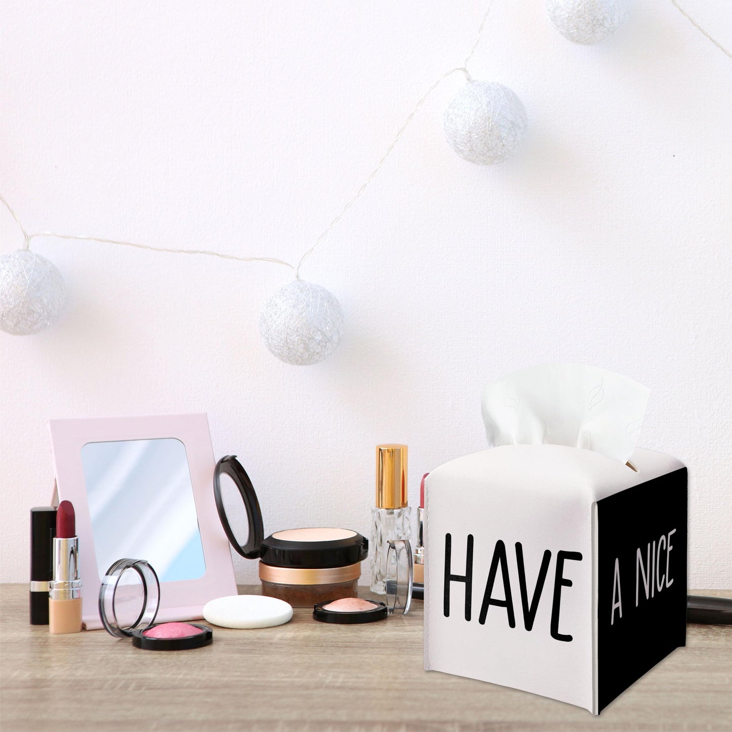 Have A Nice Poop Tissue Box Cover, Funny Bathroom Decor, Square Decorative Tissue Box Holder with Bottom Belt, for Women Men, Leather Toilet Paper Cover for Tabletop Bathroom-A06