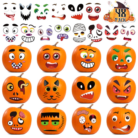 96 Pack Pumpkin Decorating Stickers - Small Pumpkin Face Stickers for Halloween Gifts and Kids Party Favors, Funny Make DIY Craft