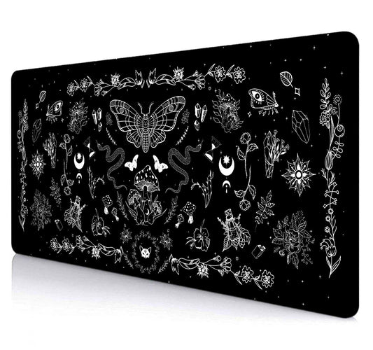 SXCKANG Goth Desk Mat, Black Occult Large Gaming Mouse Pad, Halloween Witchy Celestial Mushroom XXL Mousepad, Office Desk Decor Accessories Gifts
