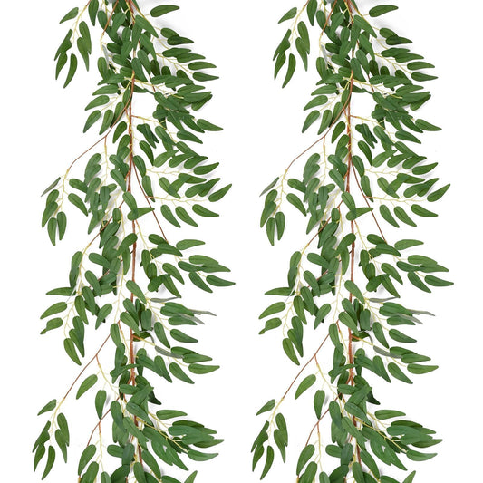 Artificial Willow Leaves Greenery Garland, 2Pack 5.7FT Hanging Willow Leaves Ivy Garland, Faux Silk Plant Vine Twigs for Wedding Arch, Garden Party, Indoor, Outdoor Decoration