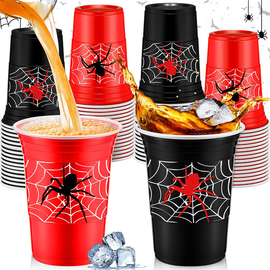 Norme 48 Pcs Spider Web Birthday Party Decorations Cups Bulk 16 oz Thick Plastic Disposable Cup Cold Ice Drink Wine Coffee for Spider Sports Birthday Themed Holiday Party Favors Supplies