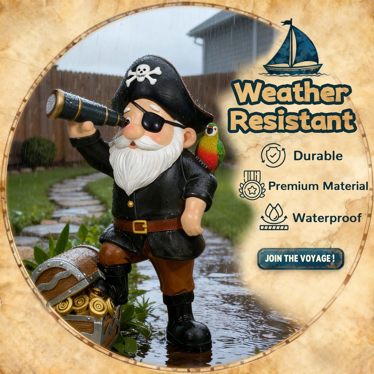 Miggley Pirate Gnome Solar Garden Statue Outdoor Figurine Decor Lights