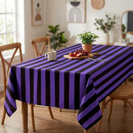 SoarDream Black Purple Polyester Halloween Tablecloth: 57×120 Inch Striped Table Cloth Rectangle Waterproof Table Cover - Holiday Camping Banquet Kitchen Dinning Decoration