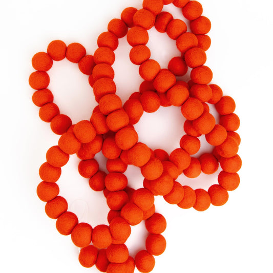 Large Felt Ball Garland, 9 Feet Orange Wool Pom Pom Garland 128 Handcrafted Pure Sheep Wool Felt Balls Prestrung for Christmas Tree Hanging Decor, Halloween Banner, and Orange Party Decor