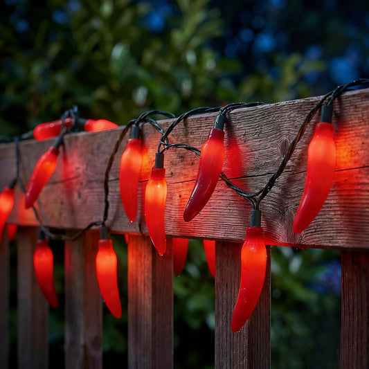 35 LED Red Chili Pepper Christmas Lights, 13.6Ft Outdoor String Lights with Warm White Bulbs, Plug in Fairy Lights for 4th of July Kitchen Patio Garden Decor, Cook Off Decorations for Cinco De Mayo