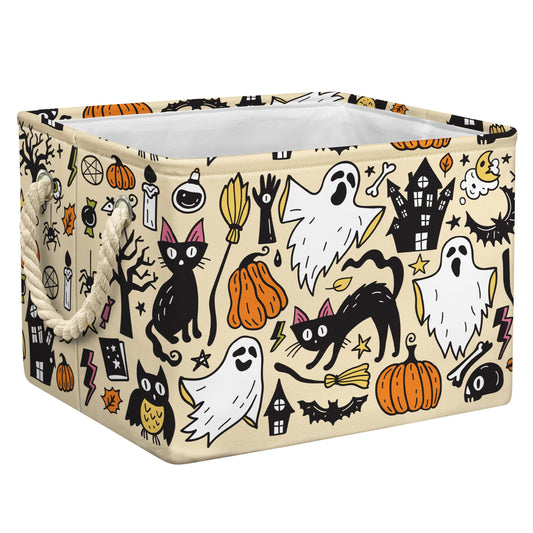 Casuru Halloween Ghost Basket Pumpkin Black Bat Boo Spooky Basket with Handles Foldable Halloween Gifts Storage Bins Boxes for Party Home Bedroom Decor