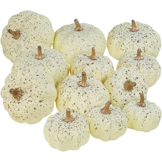 Winlyn 12 Pcs Assorted Harvest Cream Artificial Pumpkins Fall Decorative Pumpkins Small Faux Foam Pumpkins for Farmhouse Wedding Halloween Thanksgiving Baby Shower Table Centerpiece Mantel Décor