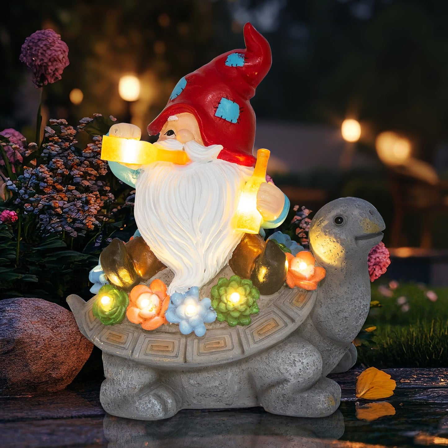 Gnome Garden Decor Statue with Solar Light Lantern, Turtle with Succulent Birthday Gifts for Women Mom Grandma, Funny Waterproof Resin Figurine Outdoor Decorations for Yard Patio Lawn Balcony Porch