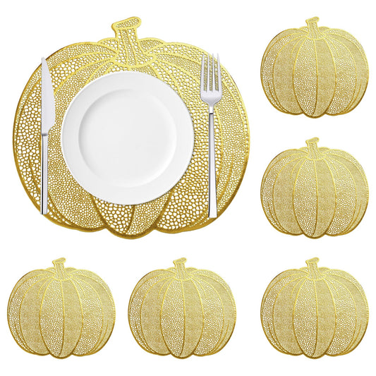 Pumpkin Placemats Set of 6, Gold Harvest Placemats Fall Thanksgiving Placemats Table Mats for Thanksgiving,Halloween and Party Table Decorations 15X15inch