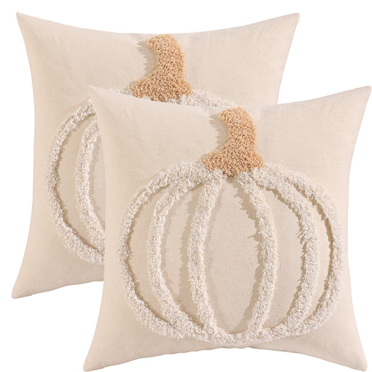 LUOYEHK Halloween Pillow Covers 18x18 Set of 2 White Pumpkin Embroidered Throw Pillow Covers Farmhouse Thanksgiving Home Decor Cushion Covers for Couch Sofa Bed
