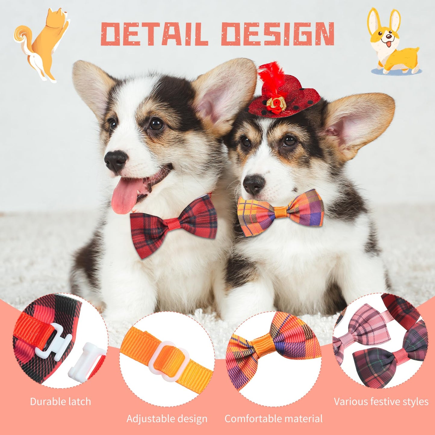 Wesiti 80 Pcs Dog Bow Ties for Small Dogs Assorted Pattern Pet Bowtie Collar Bows Cat Tie Collar Bowtie for Small Medium Puppy Pet Photography Grooming Party(Plaid Bow Tie)