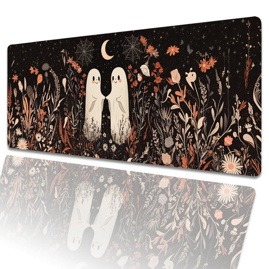 amepay Cute Ghost Gaming Mouse Pad 31.5x11.8in,Moon Large Extended Desk Mat with Non-Slip Rubber Base,Halloween Big Mousepad for Laptop Computer PC,for Gamer Office Home Decor,Deskmat Gifts