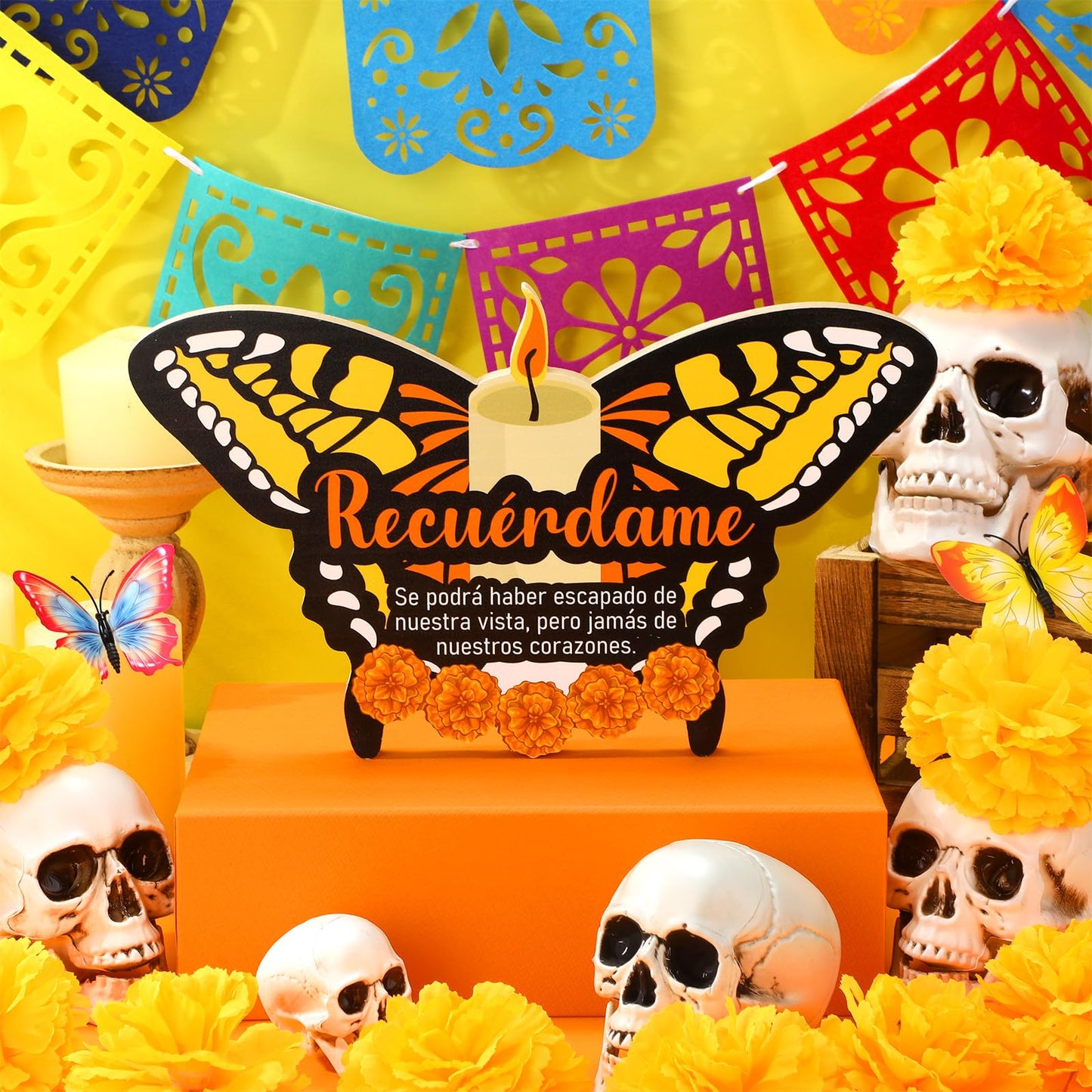 Amyhill Dia De Los Muertos Altar Ofrenda Decorations Day of The Dead Wooden Remembrance Supplies 13' x 7.87' Dia De Los Muertos Remembrance for Mexican Table Home Halloween Party Decor