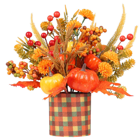 Super Holiday Fall Decor, 12" Artificial Orange Pumpkin Berry Maple Tree Halloween Thanksgiving Table Centerpieces Decorations, for Home Farmhouse Autumn Harvest Holiday Party Decor.