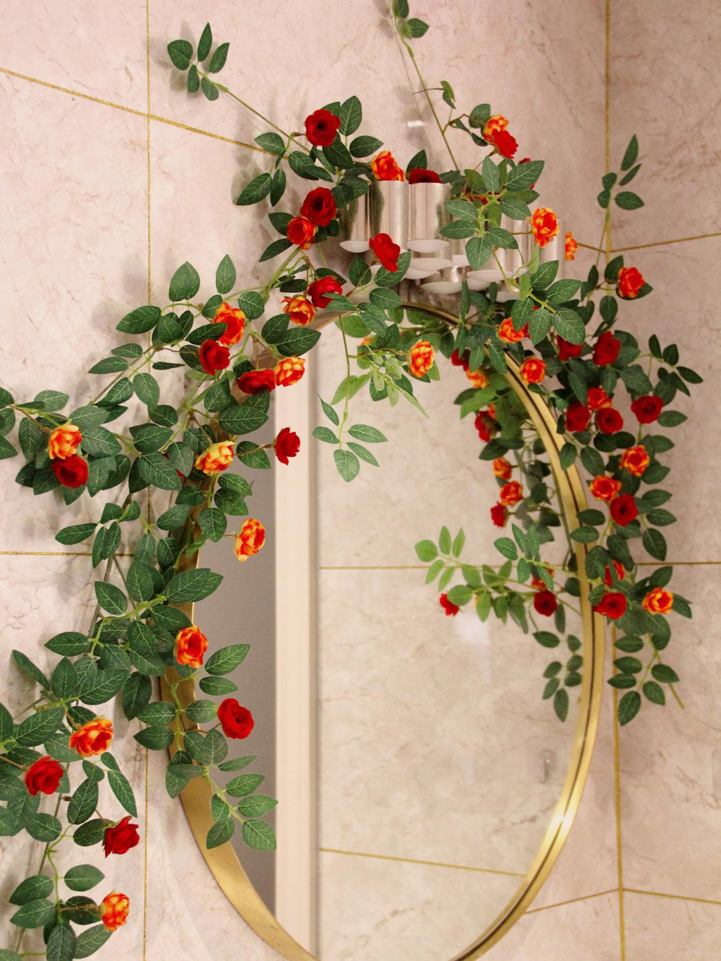 2PCS x 6FT Bendable Rose Vine Hanging Flower Garland Wildflower Floral Garland for Wall Decor Trellis Fence Home Room Decoration (Orange, 2pcs)