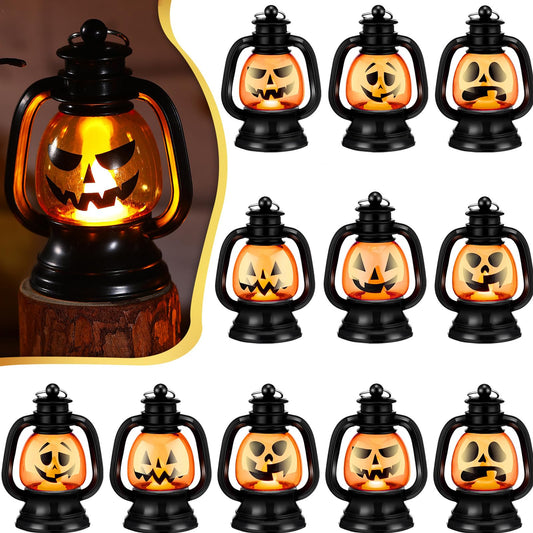 ROCEEI Halloween Mini Pumpkin Lantern 3.54 Inch Jack O Lantern Table Centerpiece Halloween Hanging Decoration Bulk Light up Lamp with Flickering LED Candle for Party Decor Indoor Outdoor(12 Pcs)