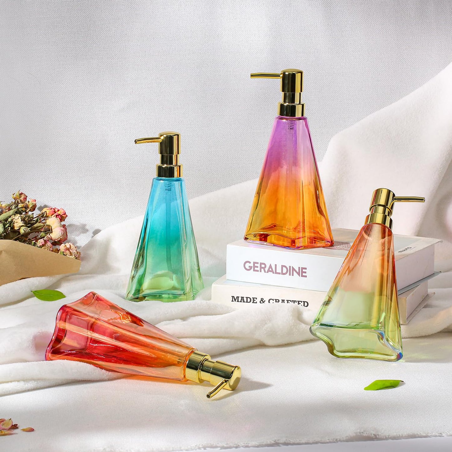 YunNasi Soap Dispenser with Pump, Refillable Liquid Hand Soap Dish Soap Dispensers for Bathroom Counter, Kitchen Sink (PurpleOrange)