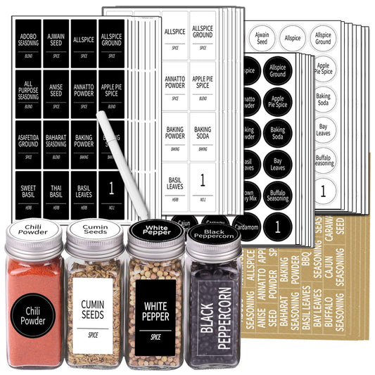SWOMMOLY 892 Spice Jar Labels in 5 Different Types of Spice Labels with Chalk Marker Set.800 Printed Spice Labels with 92 Extra Write-on Labels Stickers for DIY, Waterproof & Tear-Resistant.