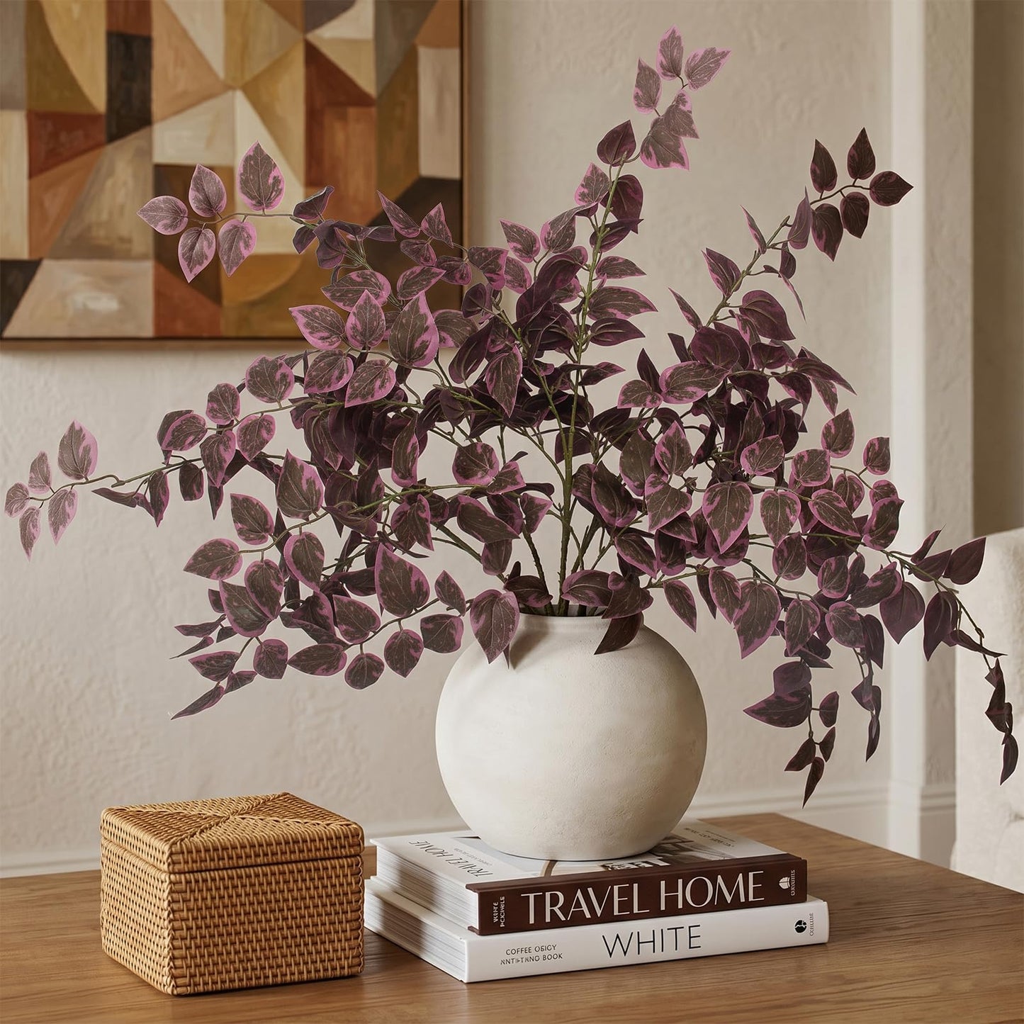 Daynight 35″ Fall Artificial Eucalyptus Stems, 6Pcs Silk Faux Foliage Branches, Autumn Greenery Stems for Thanksgiving Halloween Farmhouse Table Centerpiece DIY Decor (6, Burgundy)