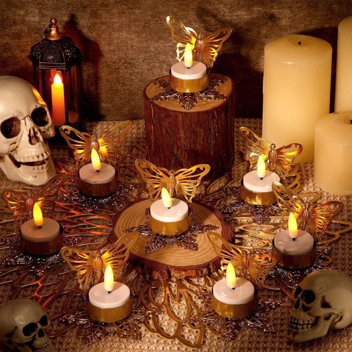 LemonRoad 8 Pcs Day of the Dead Hollow Candlestick Día De Los Metal Flower Butterfly Candle Holder for Home Tabletop Decor Mexican Party Day of the Dead Decorations Halloween Party Favors