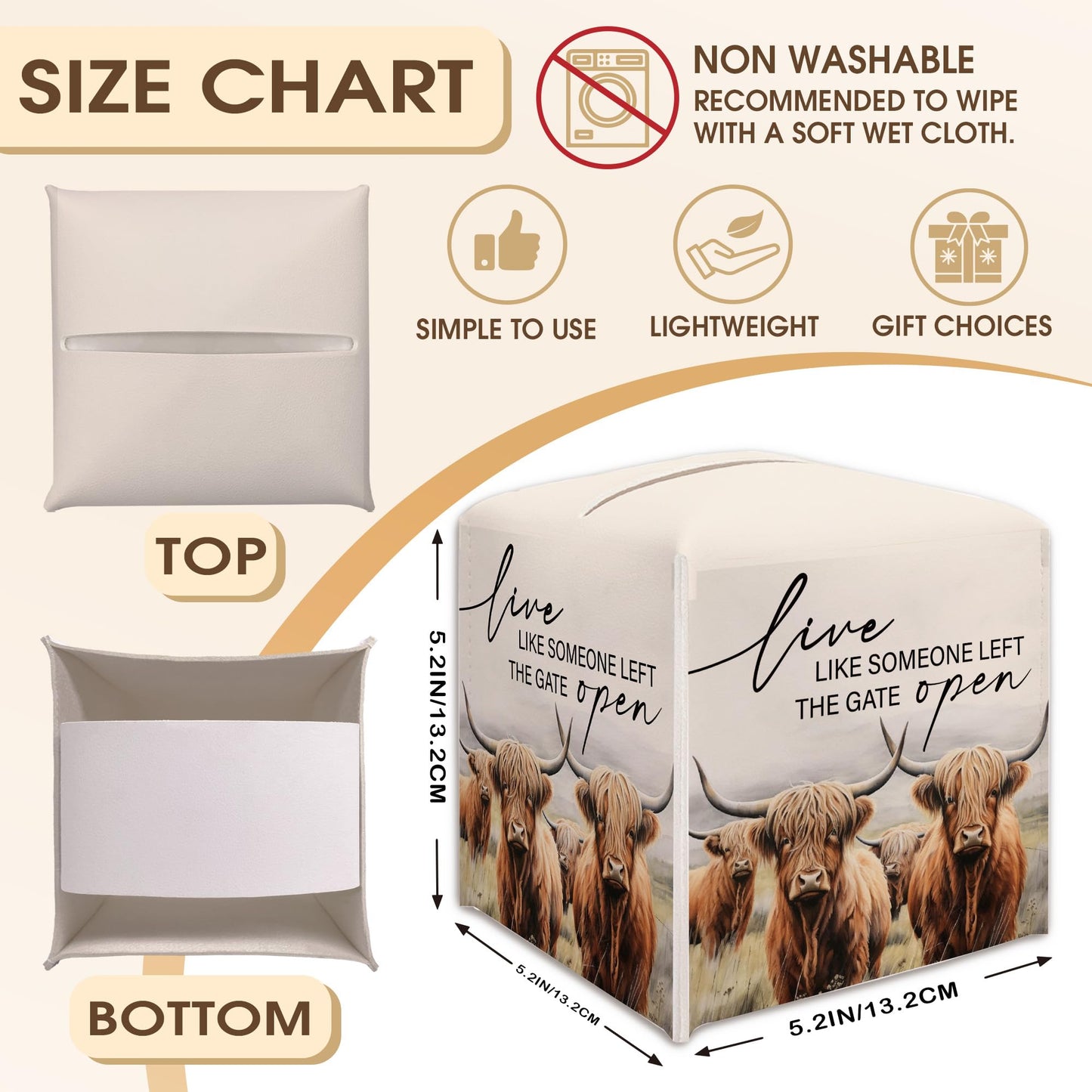 Cow Decorative Tissue Box Cover Holder, Tissue Box Cover Holder with Belt Bottom, New House Gift Ideas for Family Friends, Home Farmhouse Table Decor-(5.2 Inches) A22