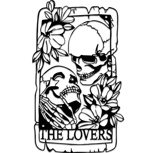 Rajukit Metal Wall Gothic Room Decor Lovers Skulls Indoor Outdoor Decor, Skull Wall Decor Gothic Home Decor Romantic Metal Wall Art For Patio, Balcony, Living Room, Garden Fence