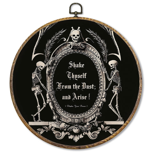 Pugwak Vintage Gothic Skeleton Skull Round Wall Art Decor, Spooky Canvas Art Framed, Gothic Dark Academia Artwork Wall Hanging Decor for Home Bedroom Living Room, 10x10in