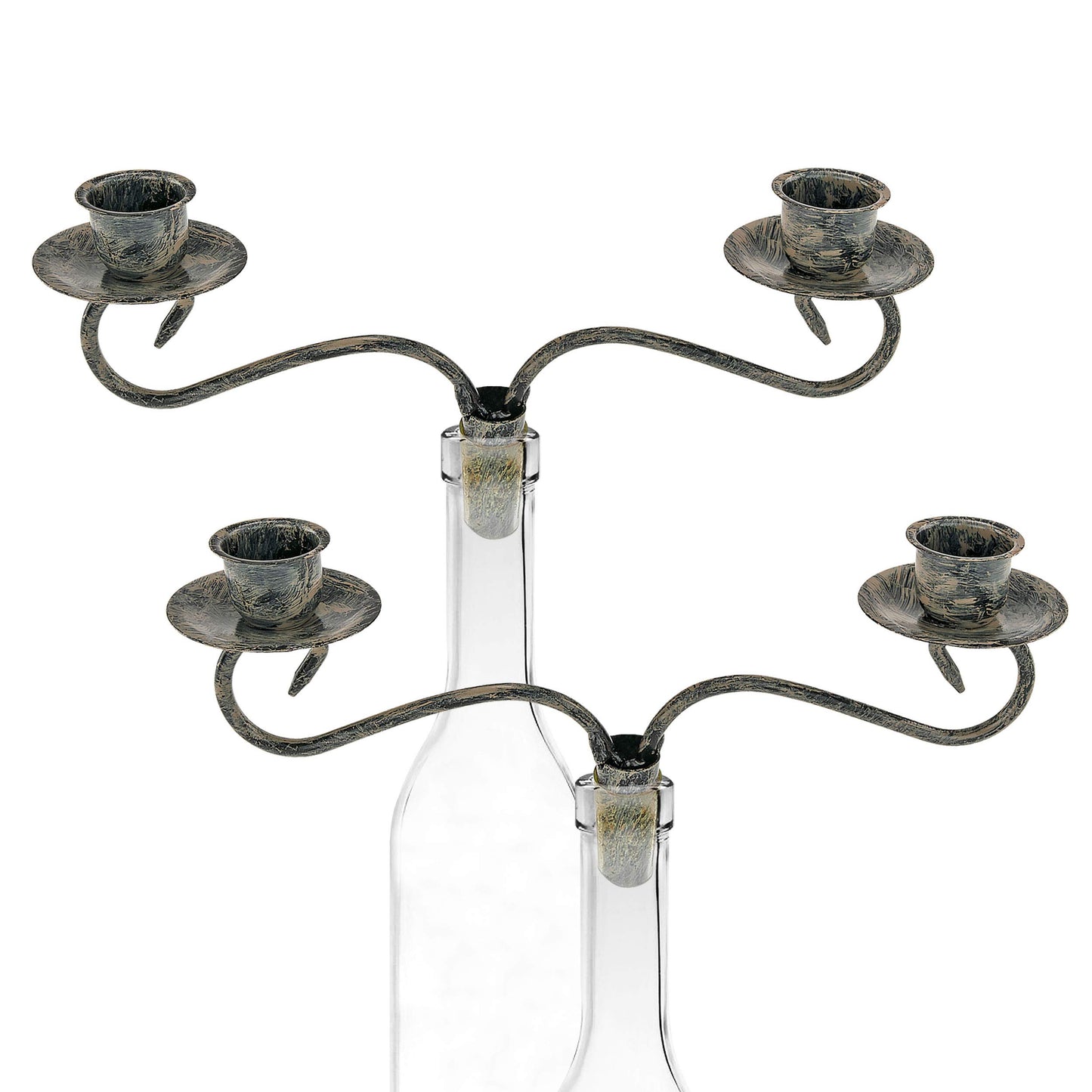 Wine Bottle Candle Holder Candelabra – 2 Candle Topper Set of 2 – Rustic Wine Bottle Decor for Table Centerpieces