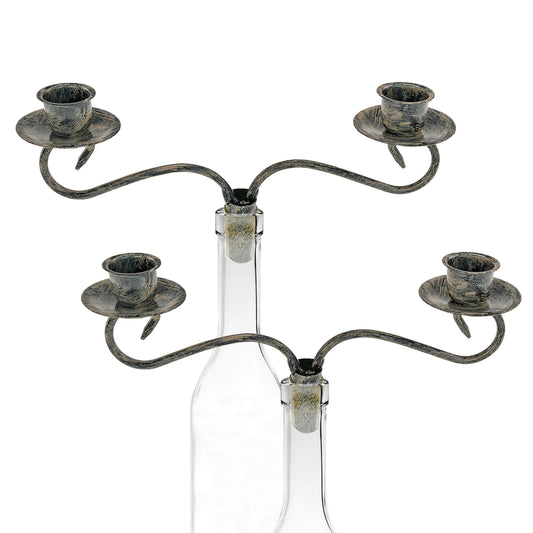 Wine Bottle Candle Holder Candelabra – 2 Candle Topper Set of 2 – Rustic Wine Bottle Decor for Table Centerpieces