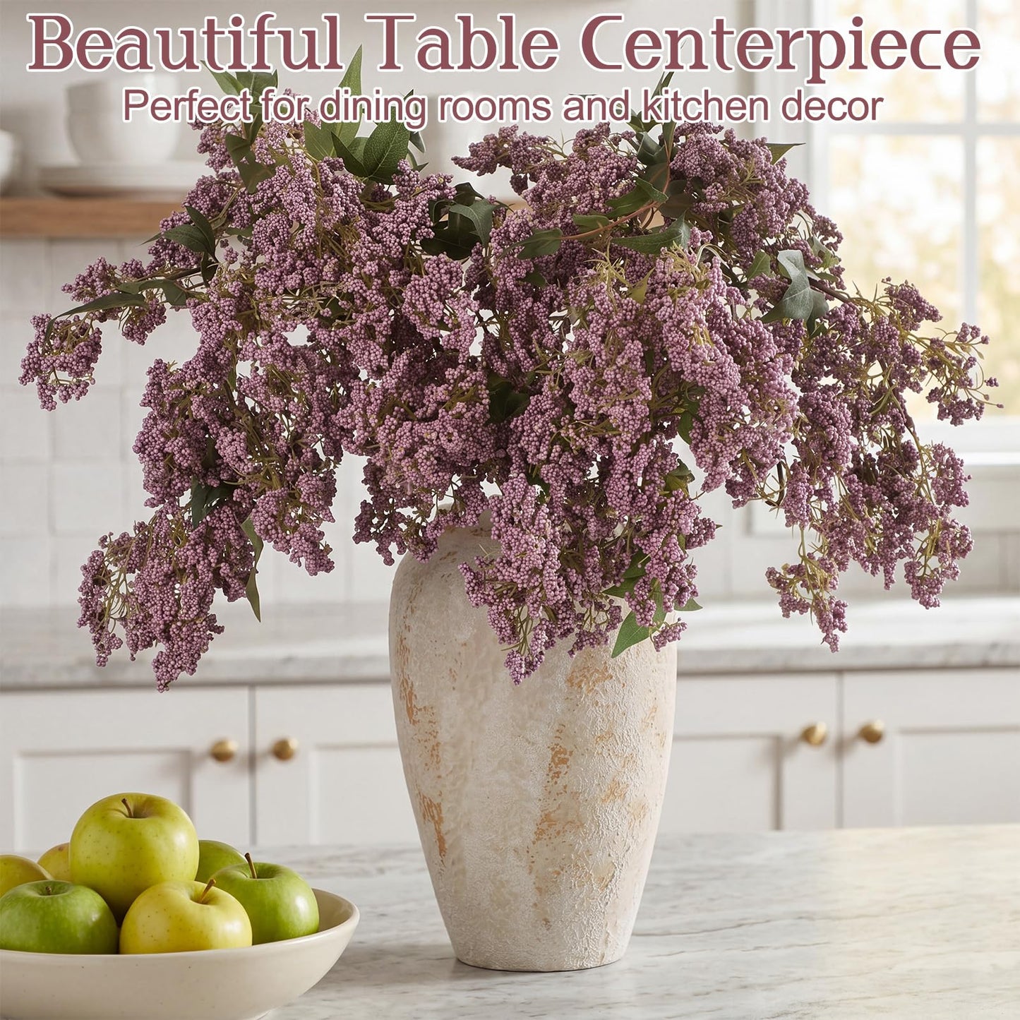 Dingion 3 Pcs 43 Inch Dusty Plum Berry Stem for Vase Fall Artificial Faux Sedum Berry Stems Autumn Realistic Flower Pick Spray Floral Branch for DIY Wedding Bouquet Mantel Holiday Harvest Home Decor