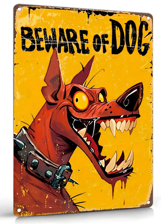 Vintage 'Beware of Dog' Metal Sign - Funny Animal Aluminum Sign Cartoonish Red Dog Design Decor for Yard Sign Garage Farm Garden Sign Plaque Outdoor for Home and Doors, Fence 8 X 12 Inches