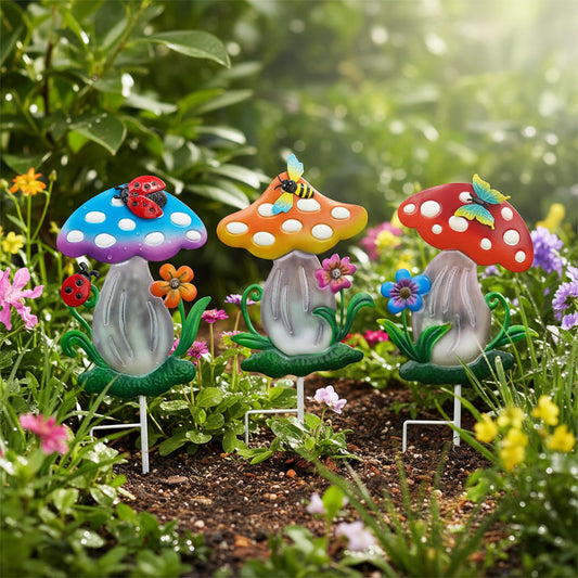 YNGFIL Decorative Garden Stakes, 3 Pack Mushroom Lawn Ornaments Metal Garden Stakes, Colorful Yard Art for Garden, Lawn, Porch.