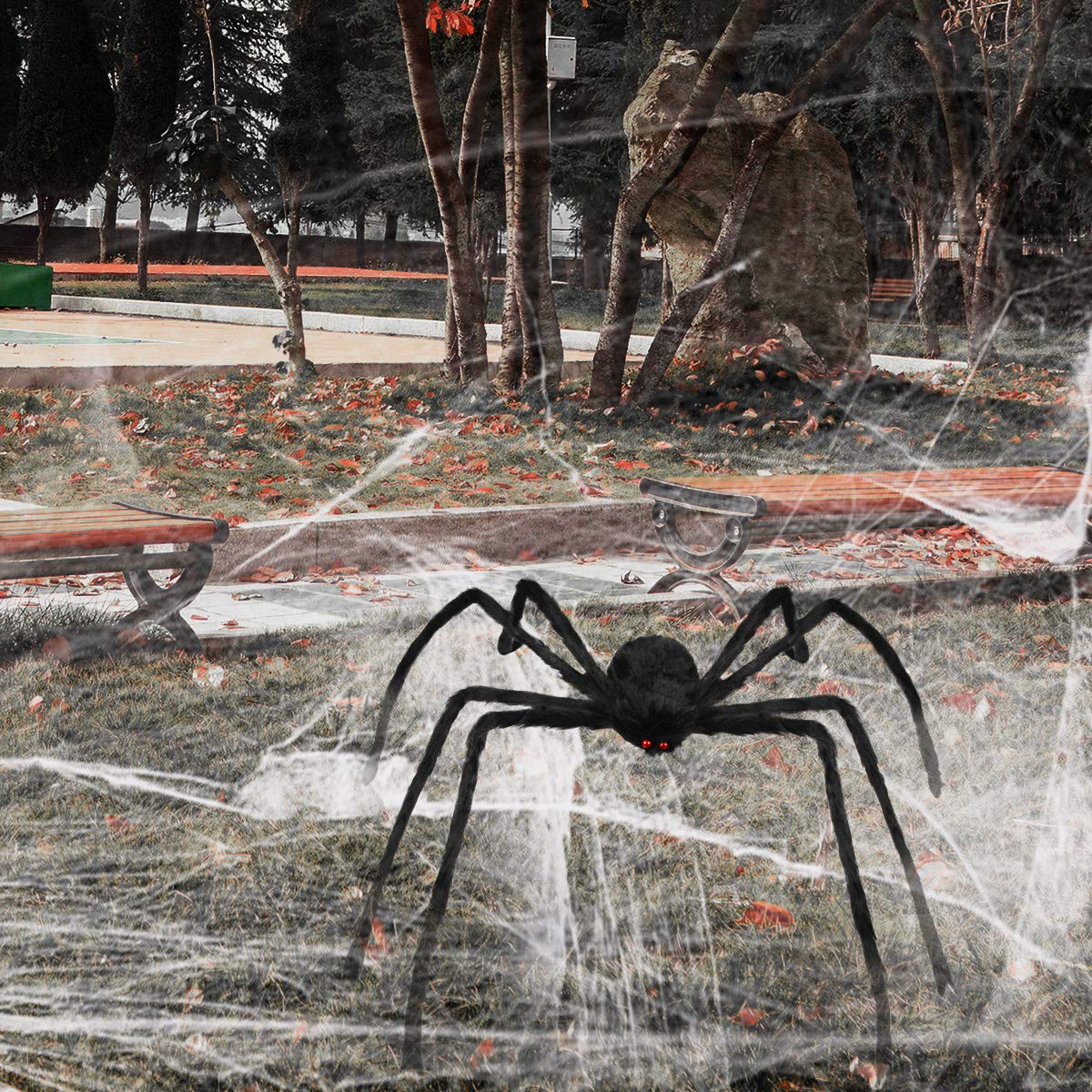 Halloween Giant Spider 6.6 Ft, Libay Outdoor Halloween Decorations Large Fake Hairy Spider Scary Furry Spider Props Outside Yard Creepy Decor, Black