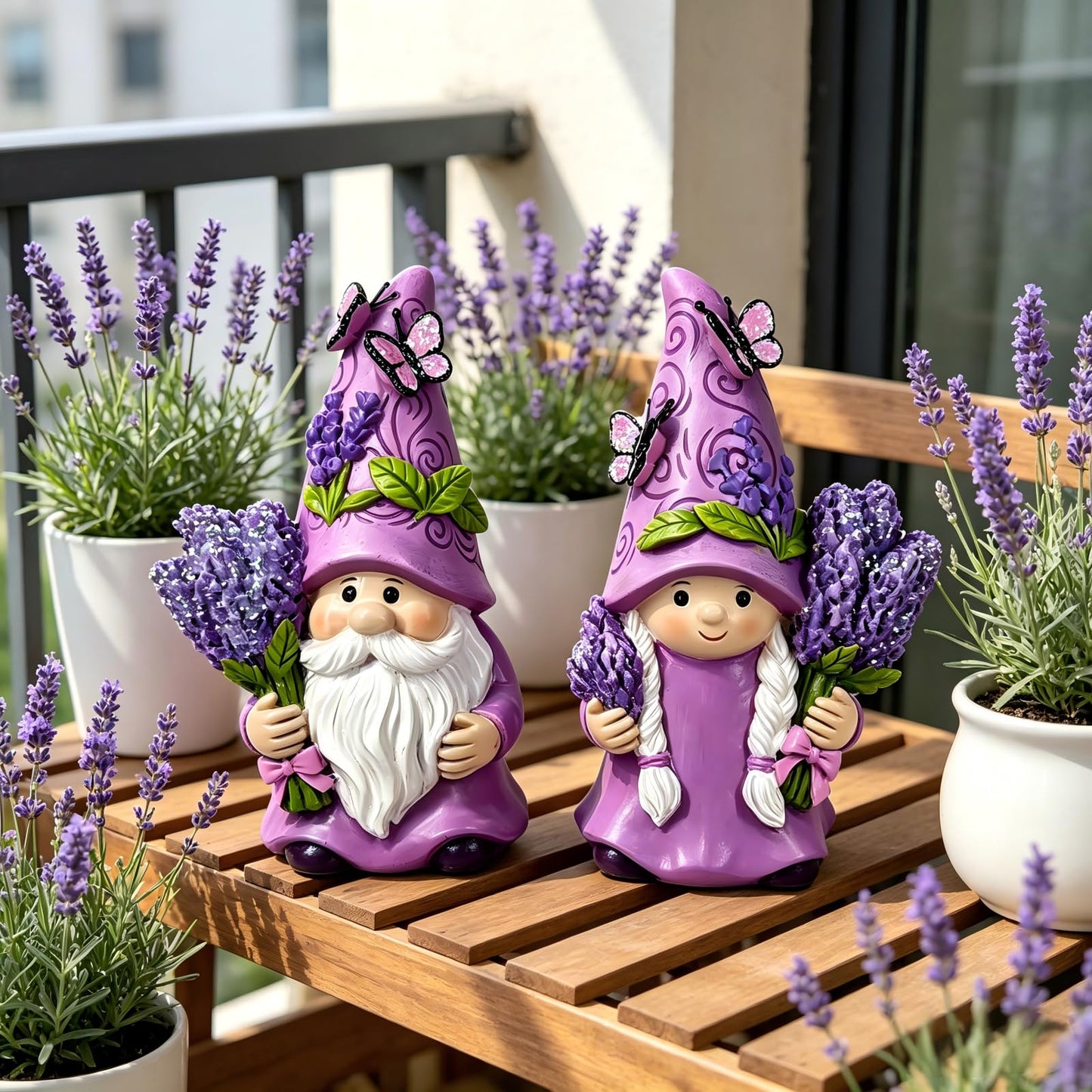 HOHIN Lavender Dream Gnome Set, Spring Purple Swedish Tomte Elf Dwarf Figurines Indoor Home Decor Gnomes for Summer Display & Gift (Dreamy Lavender 2pcs1)
