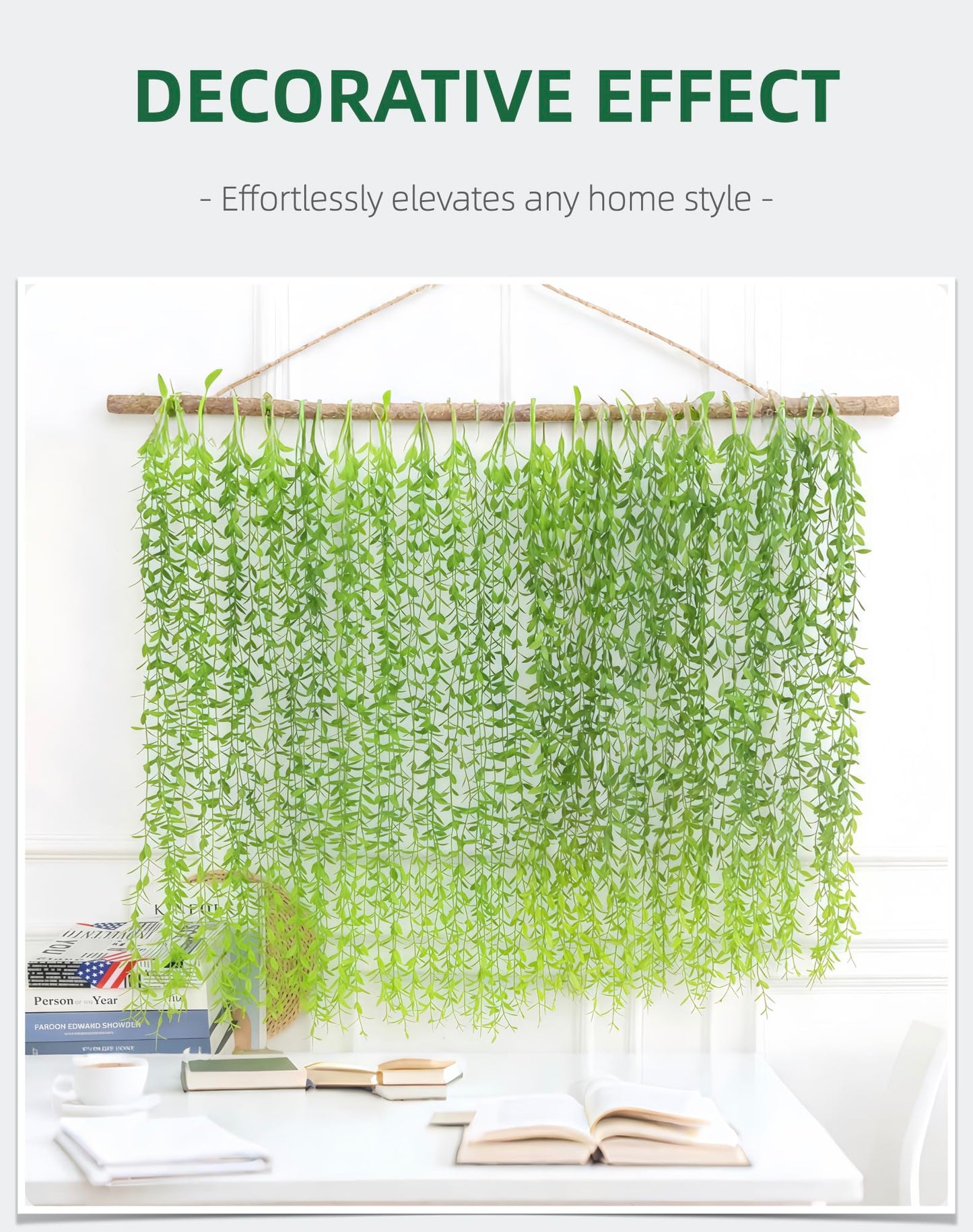 Awsyhom 5 Pack Artificial Hanging Willow Vine (3.3ft) - Fake Greenery Plants for Indoor/Outdoor Decor, Wedding & Photography - Green Tail Design (No Basket Included)